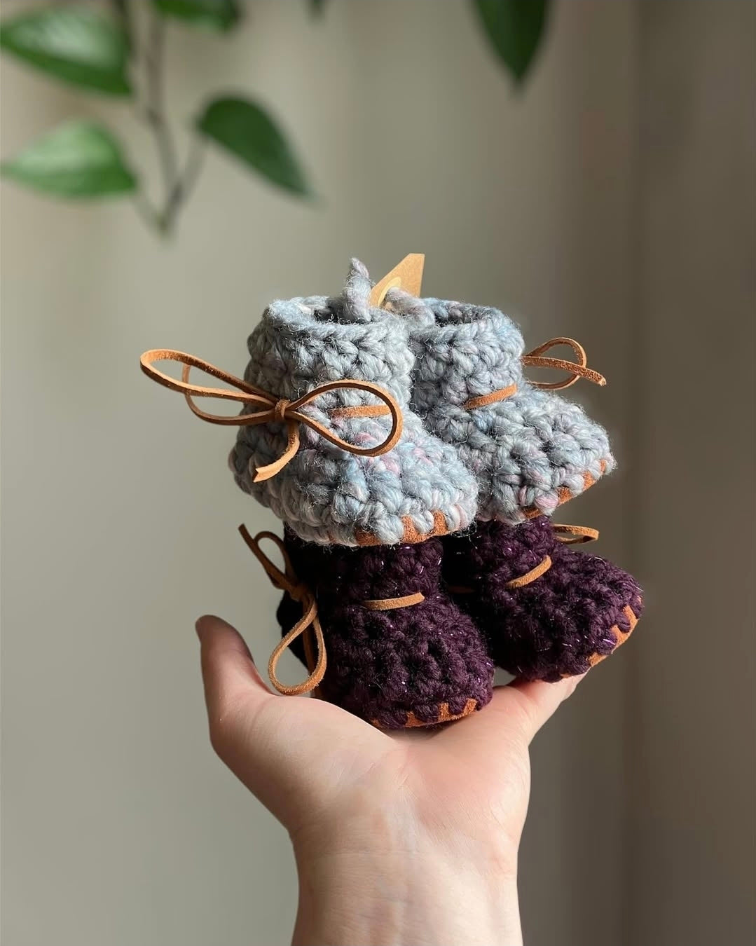 Leather Bottom Crochet Booties