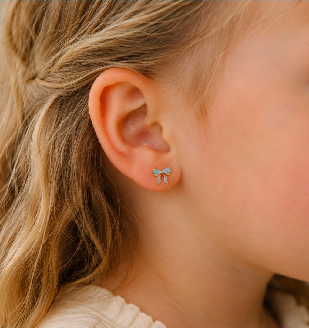 Youth Little Blue Bow Studs