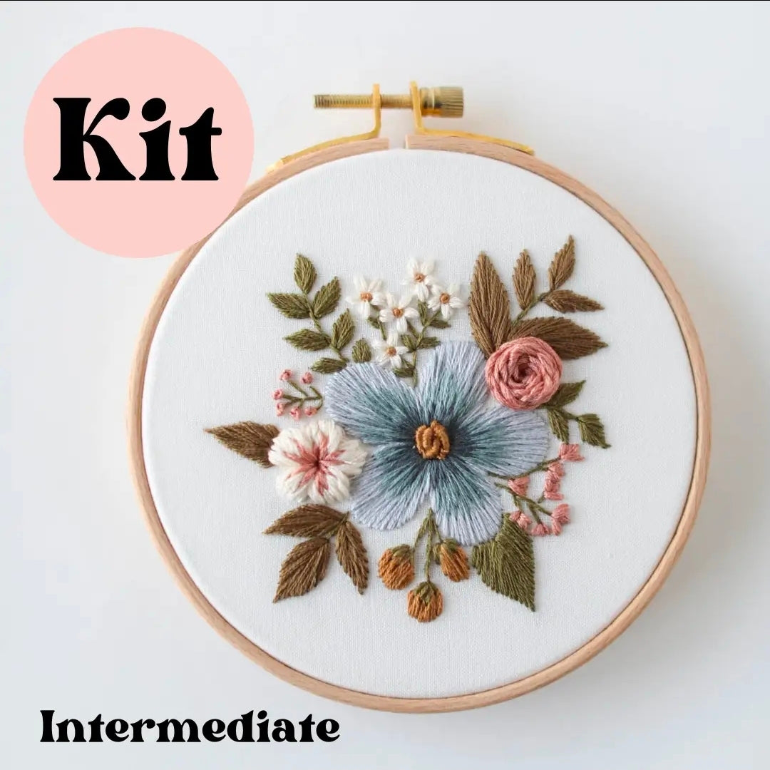 5" Intermediate Floral Embroidery Kit- Periwinkle Dreams