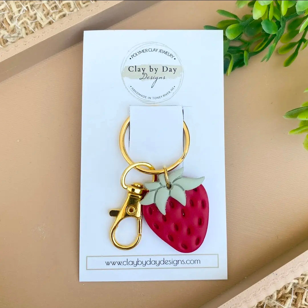Strawberry Clay Keychain