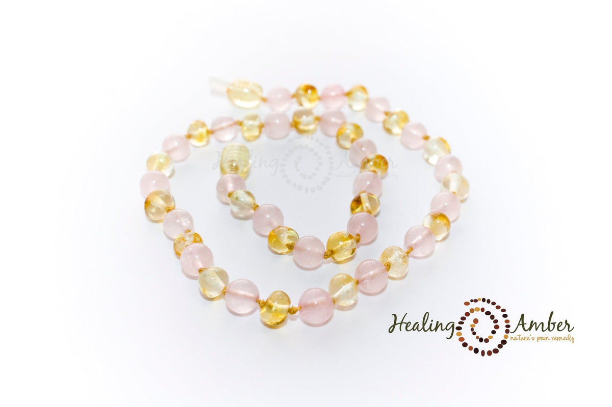 Amber Teething Necklace- Rose Quart