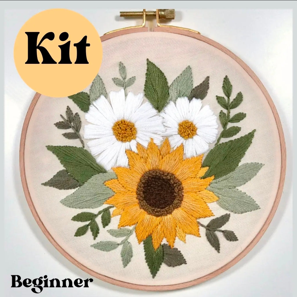 6" Confident Beginner Embroidery Kit- Sunflower and Daisies
