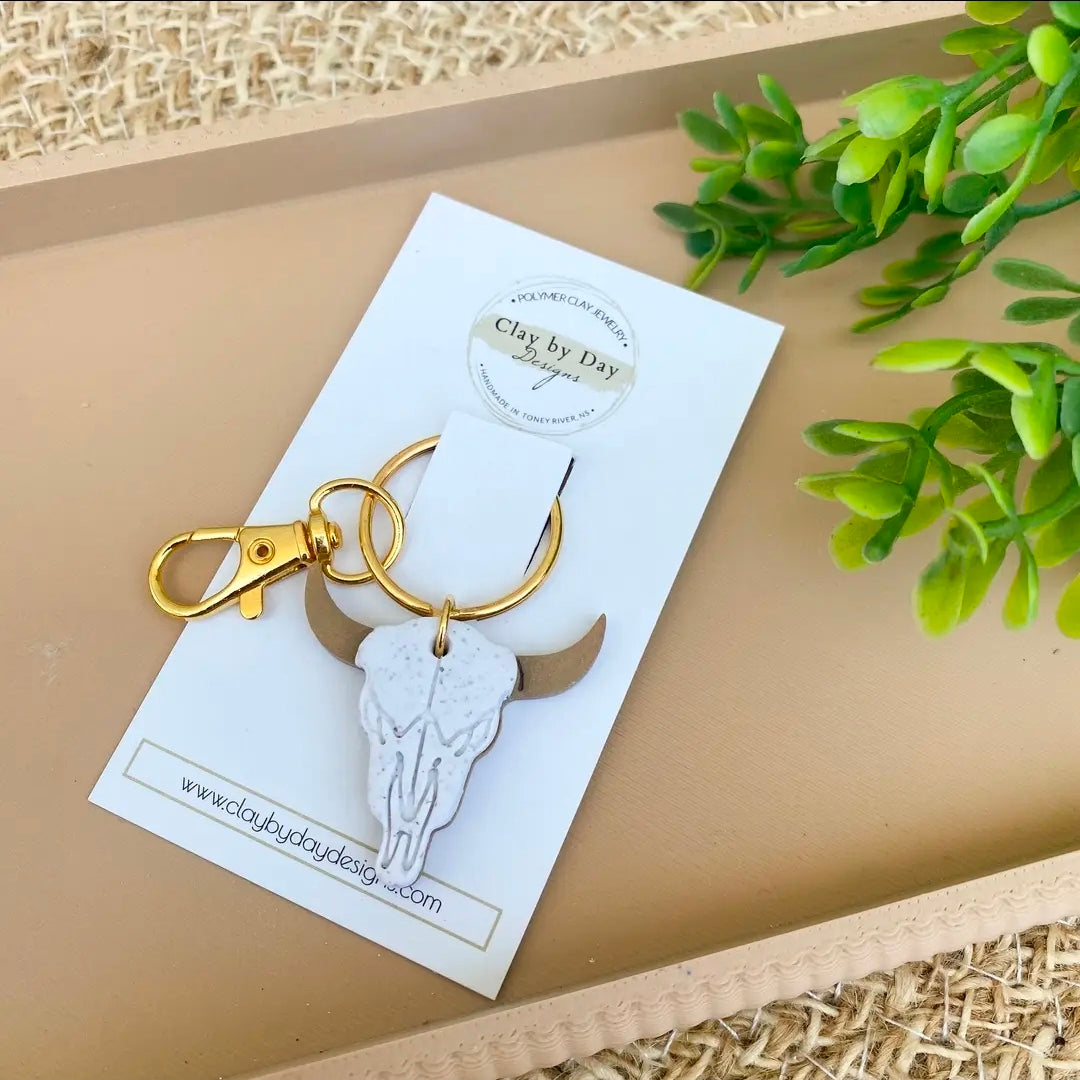 Cattle Skull Clay Keychain