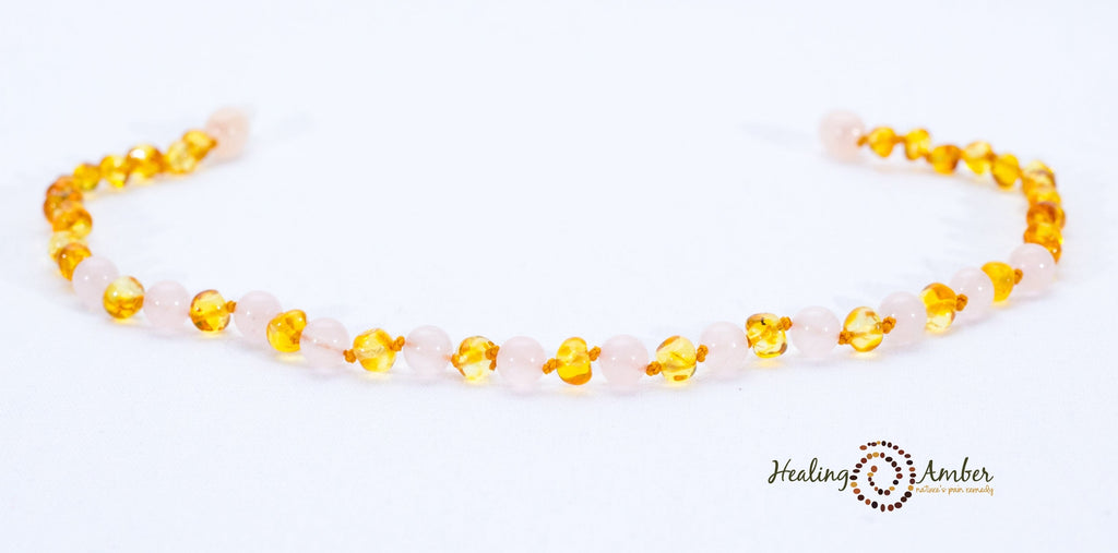 Amber Teething Necklace- Rose Quart