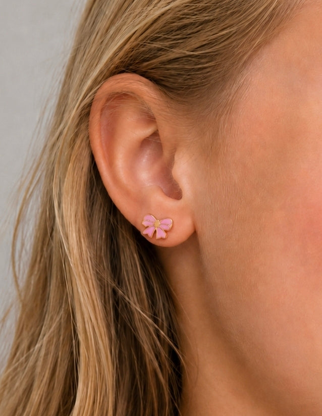 Youth Little Pink Bow Studs